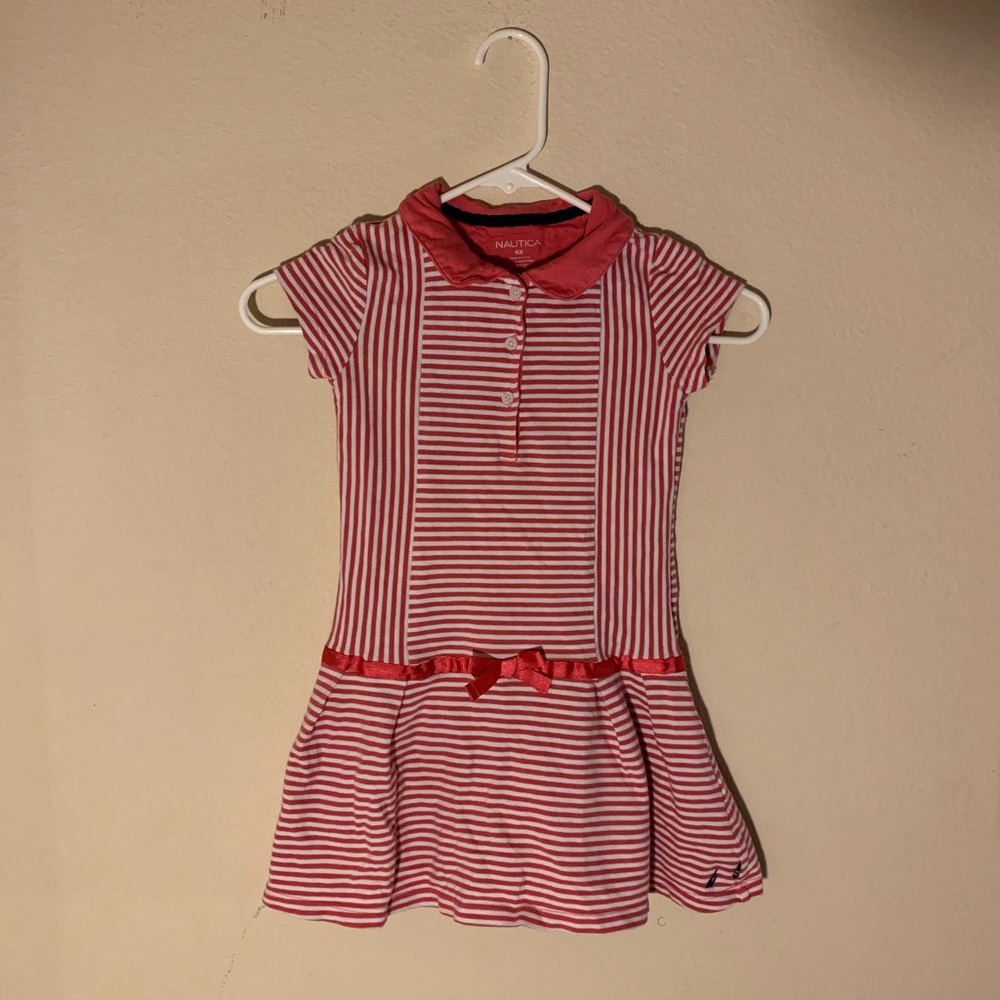Nautica girls’ pink and white striped dress